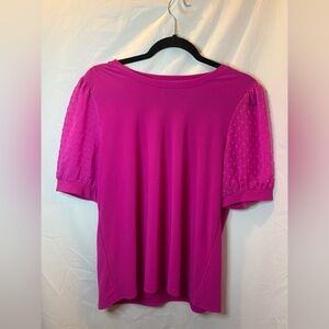 CeCe Vibrant Pink Blouse with Sheer Sleeves